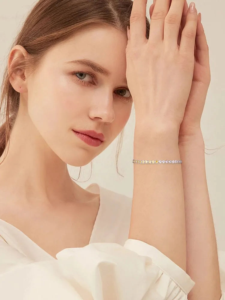 S925 sterling silver bracelet with round zircon stone and electroplated 14k gold or white gold finish