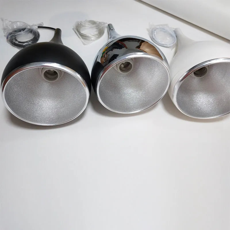 Iron minimalist chandelier in black, white, or chrome with single head or multi-head configurations
