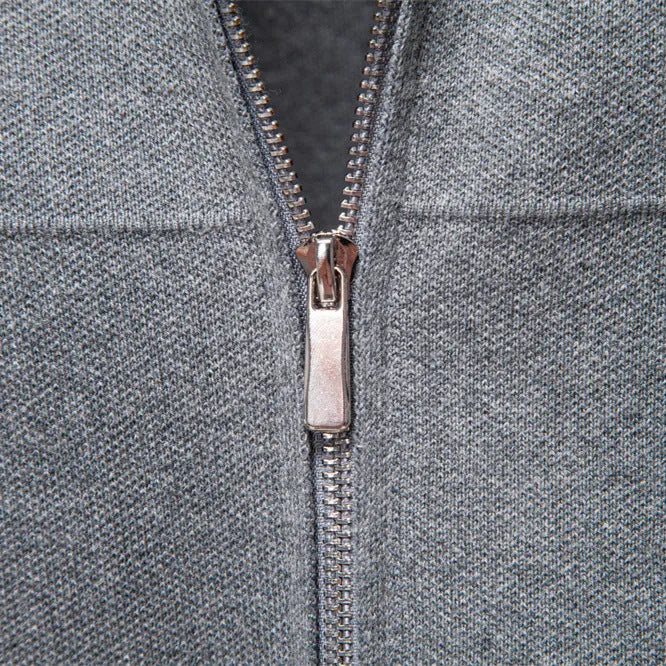 Men's zipper cardigan jacket in 100% cotton, slim fit, black colour, front view