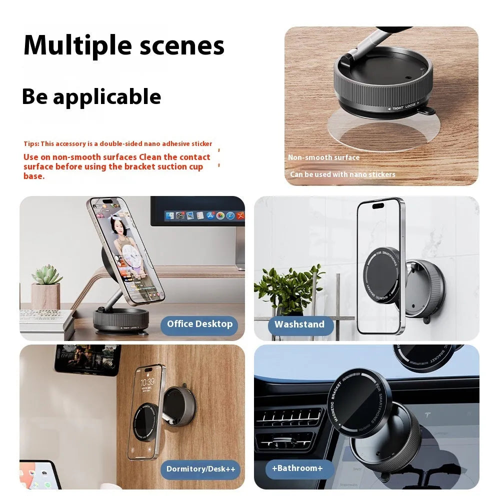 Vacuum magnetic suction phone bracket with 720-degree folding arm in Night Blue Metal Black