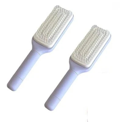 4 in 1 self-cleaning hair brush with anti-static massage comb in Roland Purple and Lunar Rock Gray