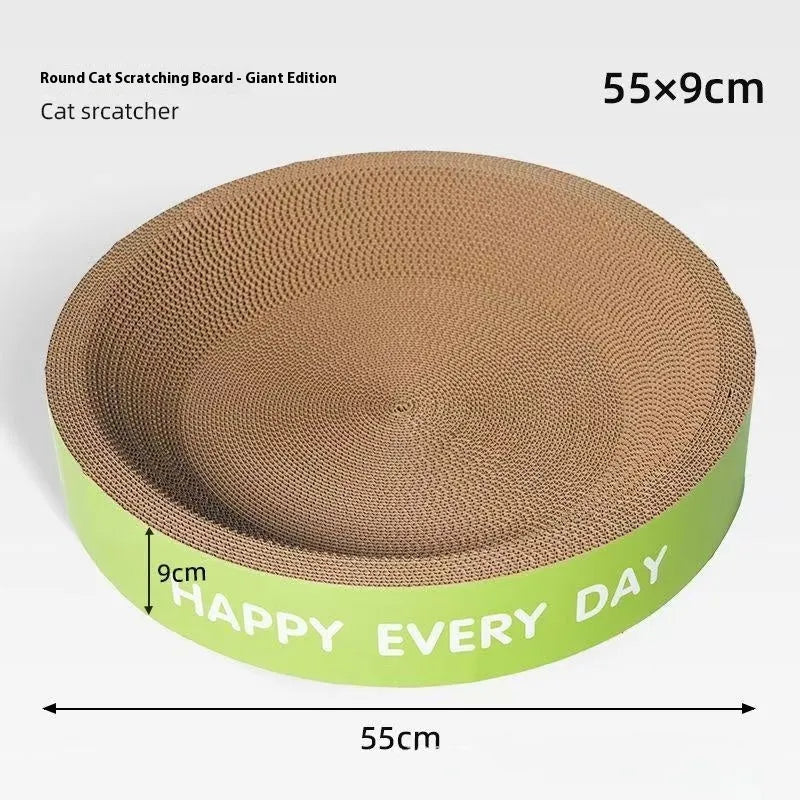 Round green cat nest with integrated scratching board measuring 50cm across