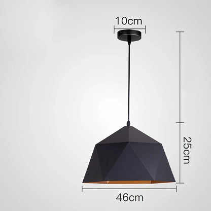 Colourful geometric iron hanging lamp, 46cm diameter, adjustable to 2m height in black or white for home lighting