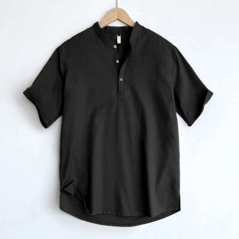 Men's lightweight linen-cotton blend short sleeve t-shirt in solid colours