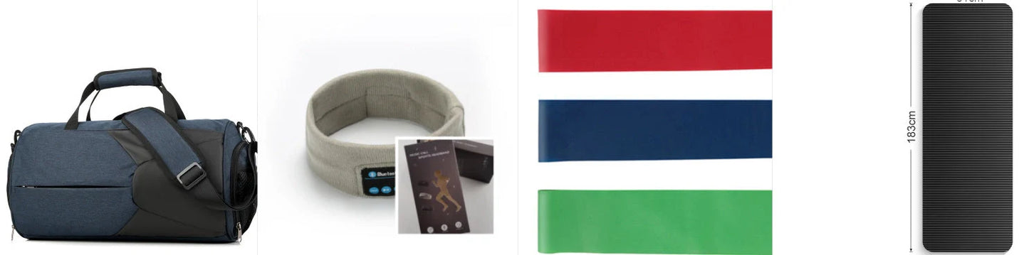 Wireless Bluetooth headband for fitness and yoga in rose red, deep blue, black, and gray