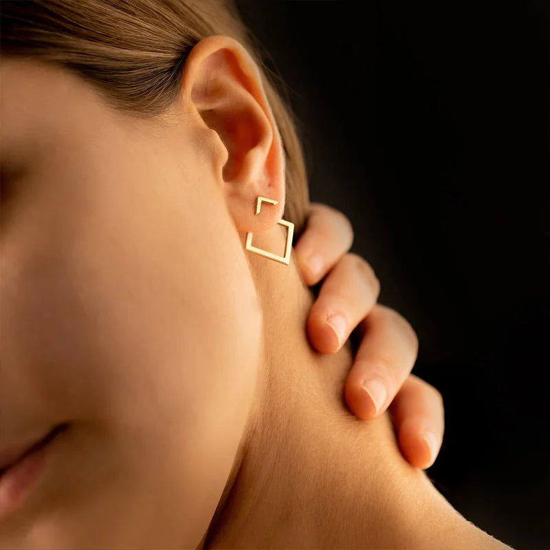 Women's titanium steel square geometric earrings in gold, steel, and rose gold