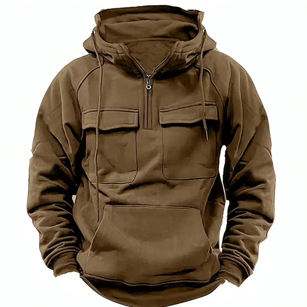 Men's zip-up hoodie sweatshirt with drawstring hood and side pockets in black