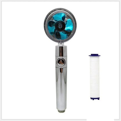 High-pressure handheld shower nozzle with cotton filter and stop button in various colours