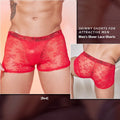Men's black nylon boxers with white lace detailing on a free size hanger.