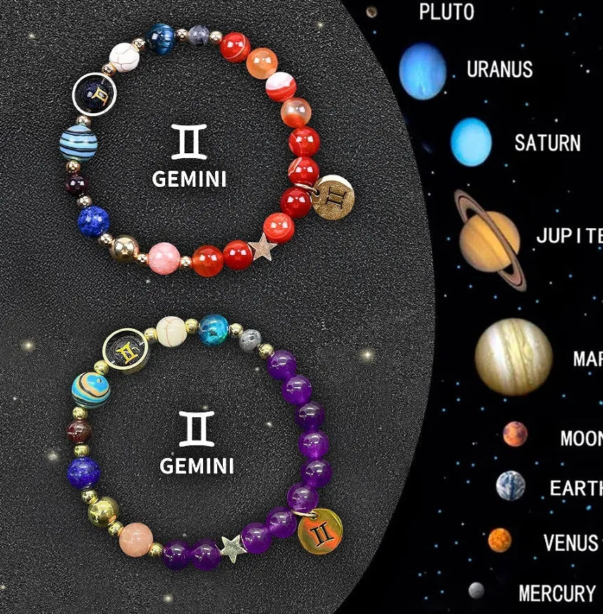 Set of two natural stone beaded bracelets for the twelve Chinese zodiac signs.