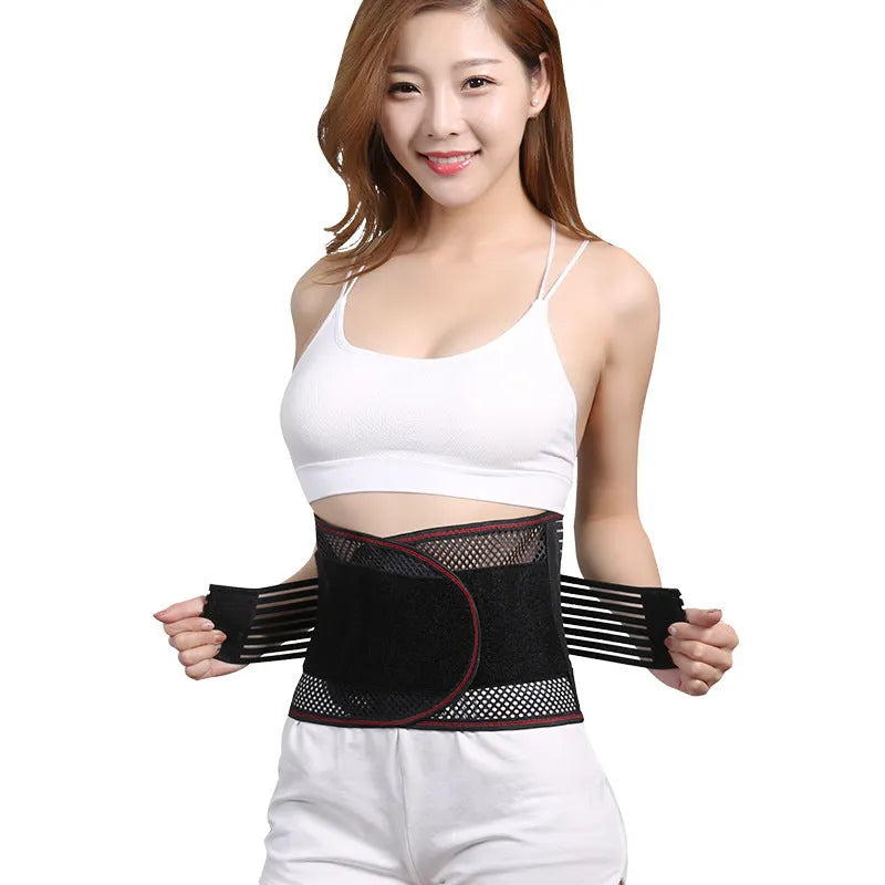 Black sports waist support with steel plate for lumbar protection during yoga, basketball, mountaineering, and fitness