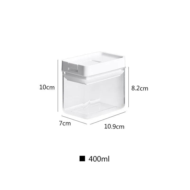White transparent plastic grain storage container with Japanese-style lid, 400ml capacity