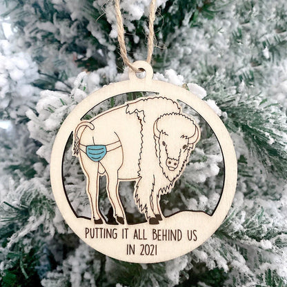 Wooden Christmas tree pendant with snowman and deer laser-cut design