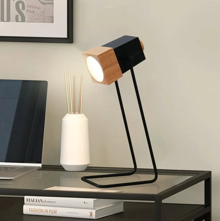 Anti-myopia charging desk lamp with LED light, rubber wood and iron art construction