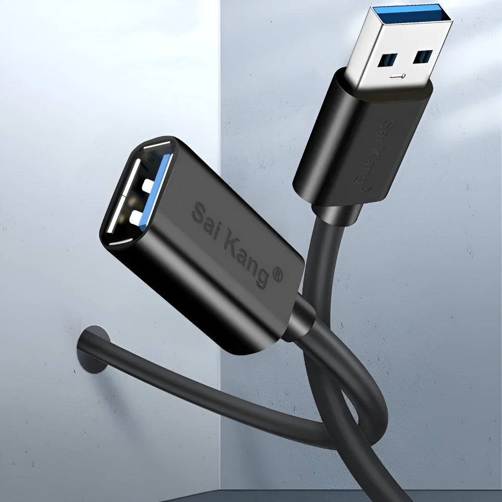 Black USB 3.0 and USB 2.0 male to female extension cable in various lengths.