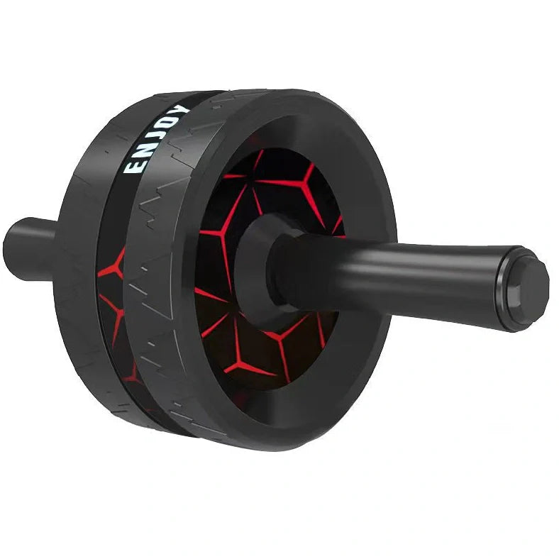 Abdominal exercise wheel with three-wheel design in flame red colour, showing textured handle and 18cm diameter