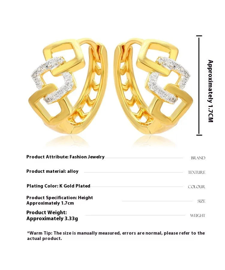Gold geometric hollow-out earrings with colour separation detail and simple electroplated design