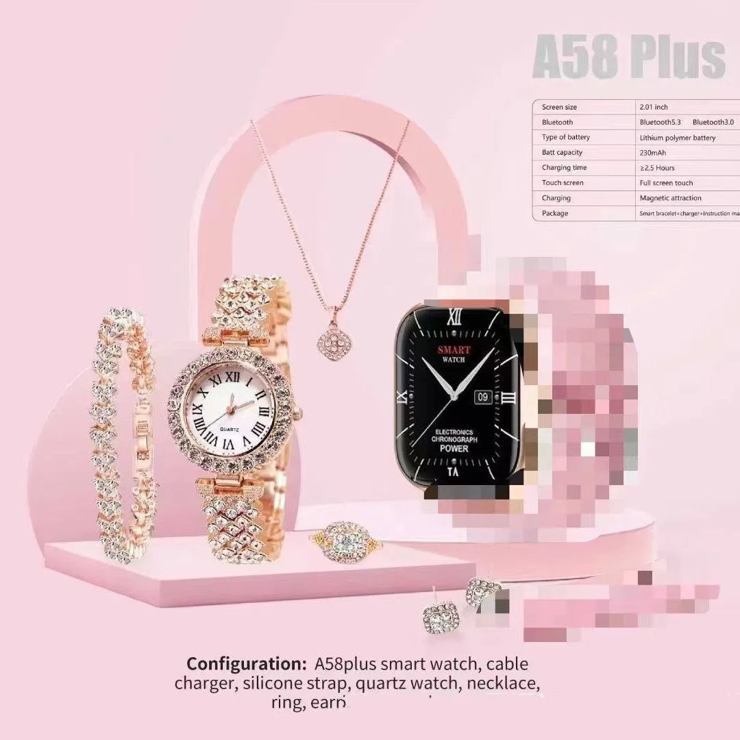 A58plus Smart Watch in black colour showing its touchscreen display and wrist strap.