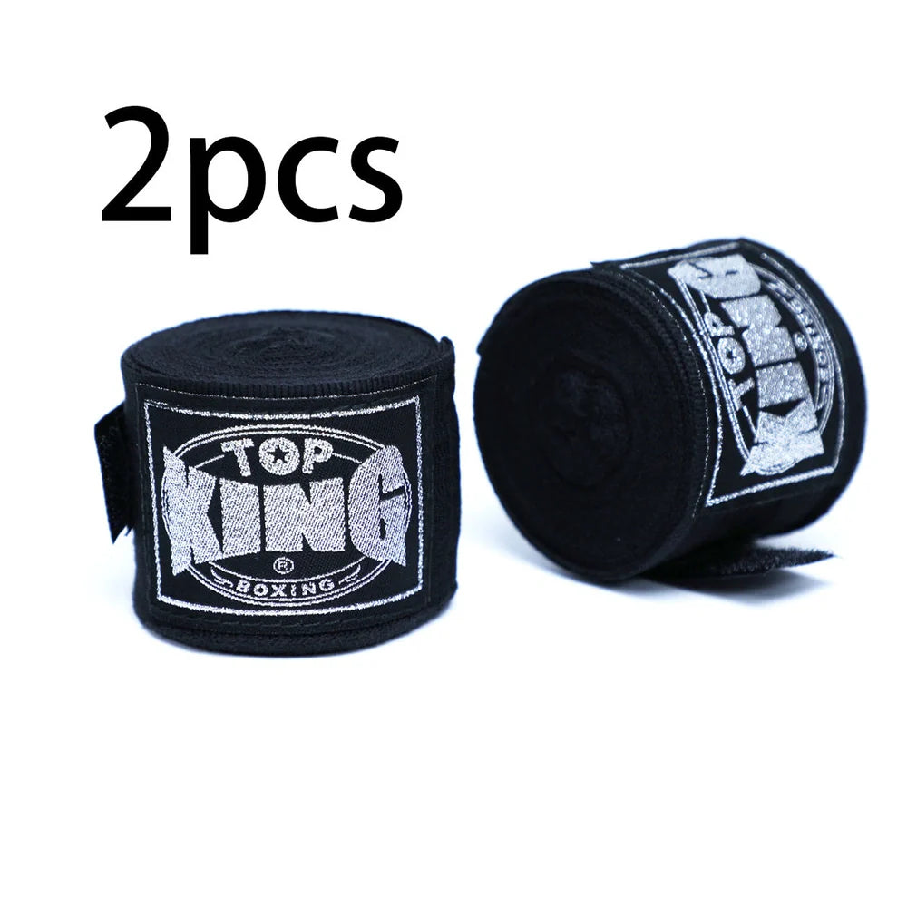 Two 5-metre boxing hand wraps in different colours showing elastic cotton construction