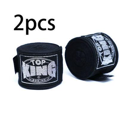 Two 5-metre boxing hand wraps in different colours showing elastic cotton construction
