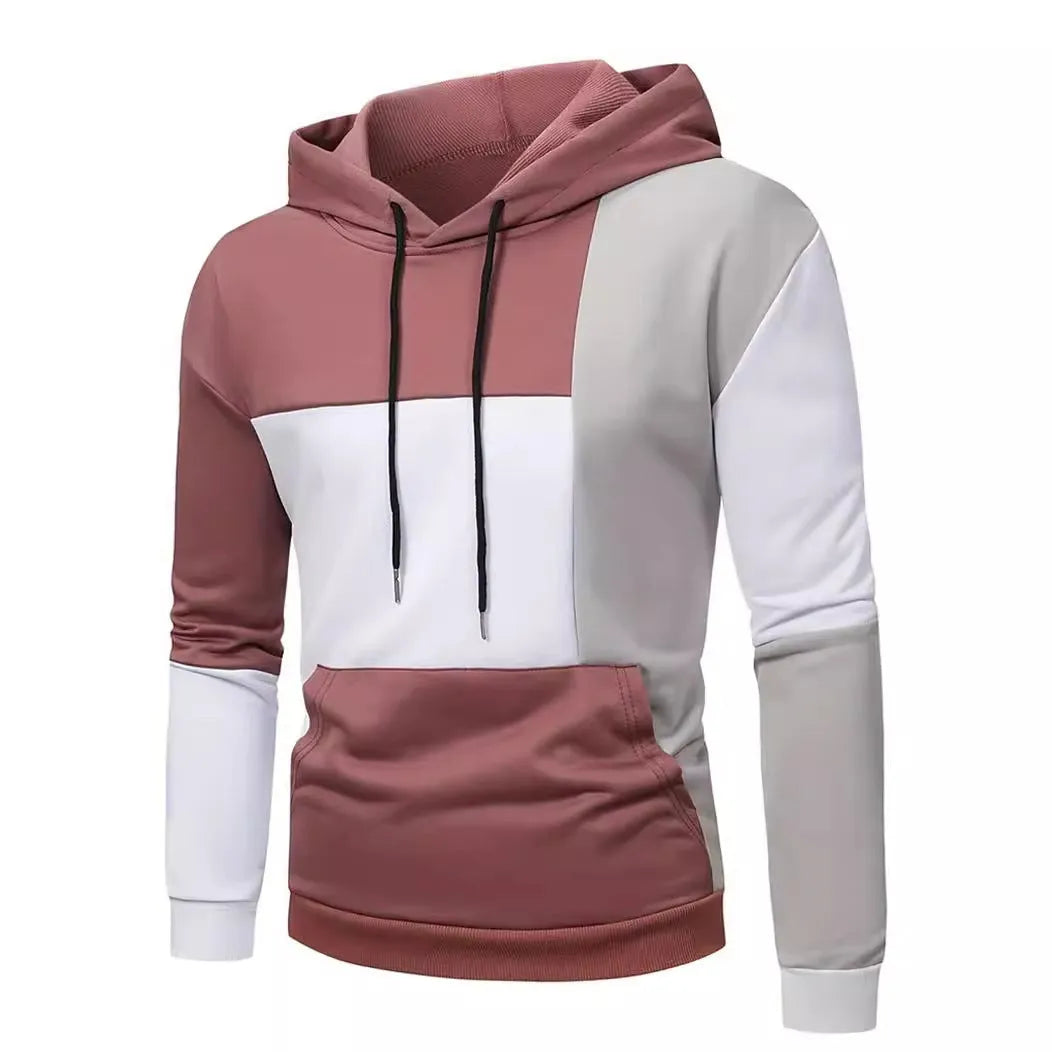 Men's 3D colour matching pattern hooded sweater slim fit pullover long sleeves polyester fibre spring autumn casual wear