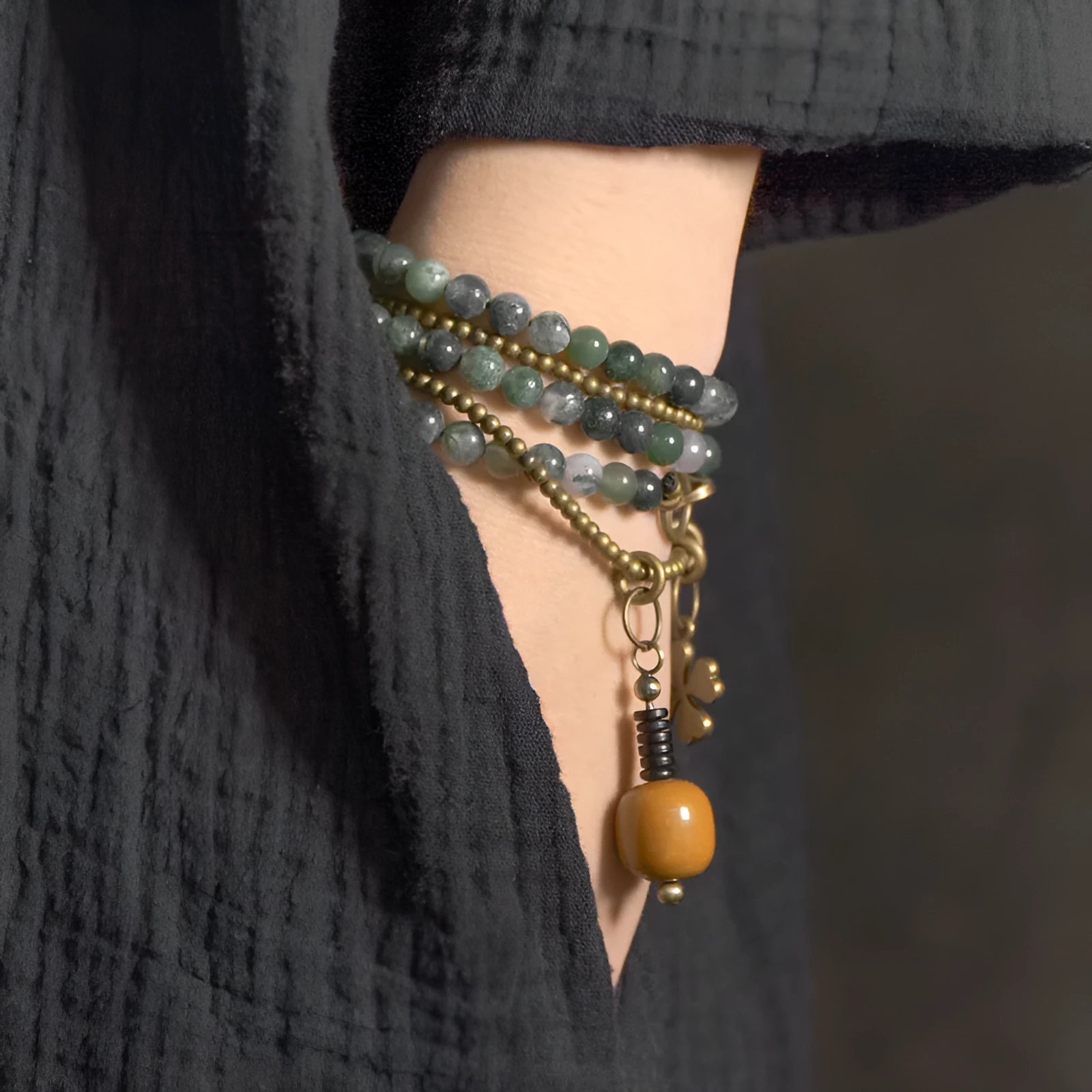 Handmade layered children's bracelet in ethnic retro style with natural crystal stones