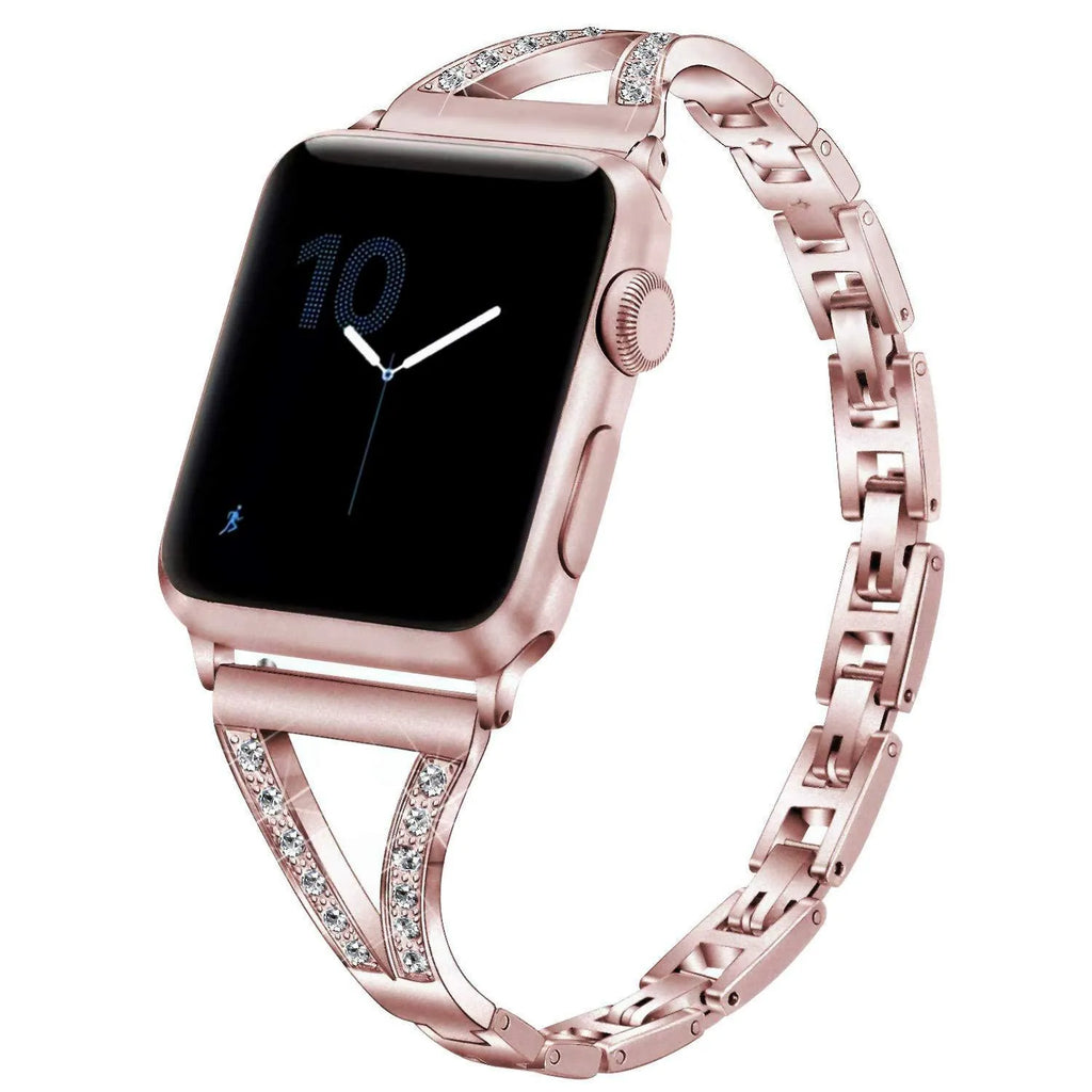 Herringbone pattern smart watch strap for Apple Watch in silver, showing zinc alloy lugs.