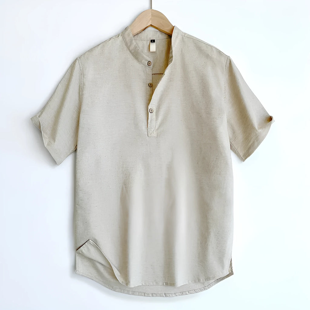 Men's lightweight linen-cotton blend short sleeve t-shirt in solid colours