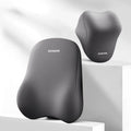Y-type beige automotive headrest pillow and lumbar support pillow set with memory foam filling on a car seat