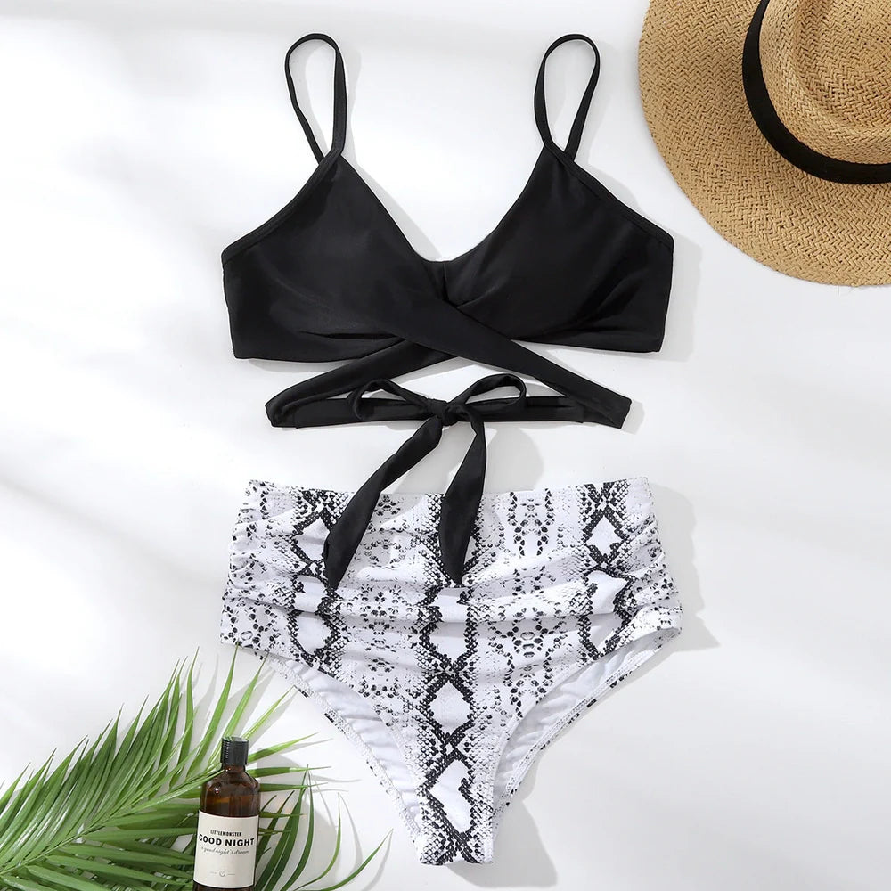 Spa ladies split bikini swimwear in multicolor stripes with nylon fabric, showing six colour options