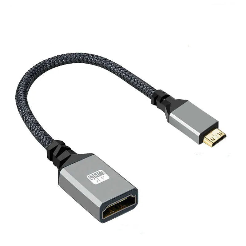 Mini HDMI to HDMI female adapter cable with gold-plated connectors, 1.2m length, straight head option