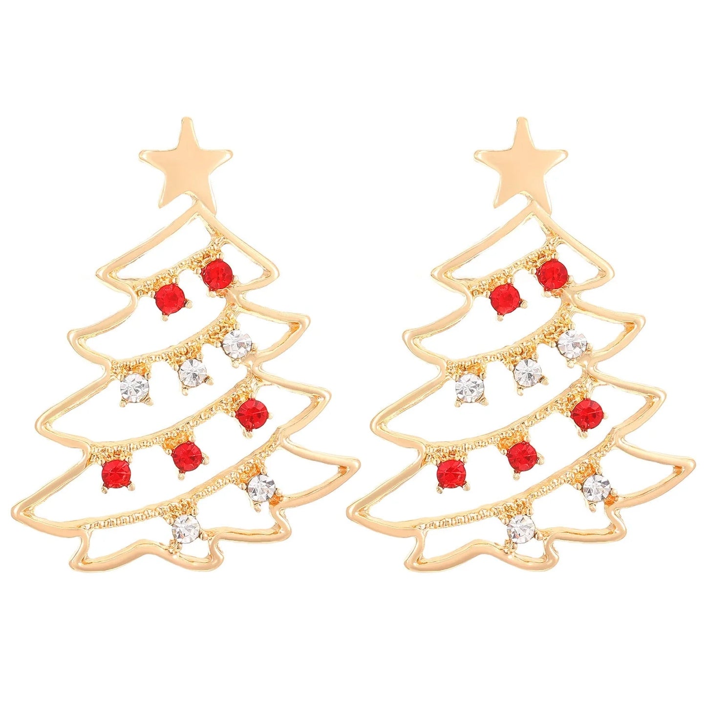 Christmas tree earrings with colourful zircon stones for women