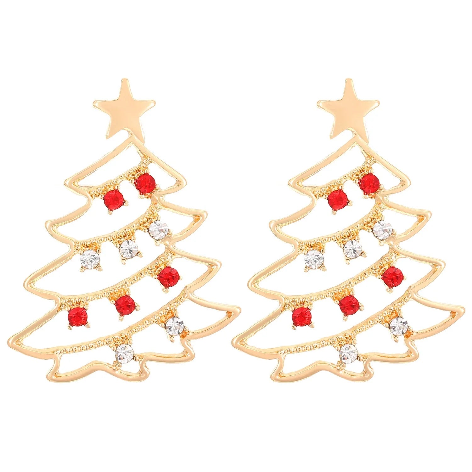 Christmas tree earrings with colourful zircon stones for women