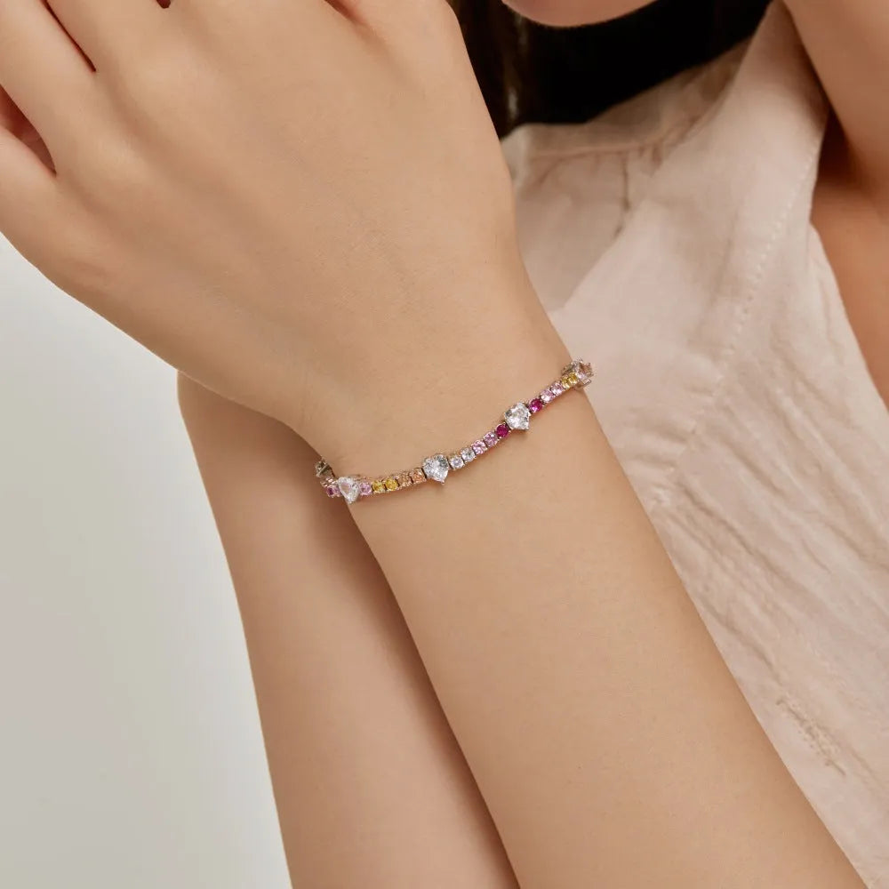 S925 sterling silver heart-shaped geometric bracelet for women in adjustable sizes 16cm 17cm 18cm
