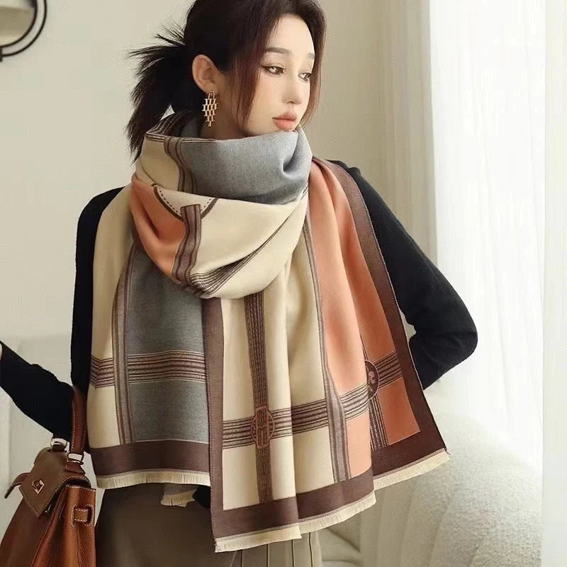 Korean style contrast colour cotton scarf for women, lightweight and versatile for all seasons
