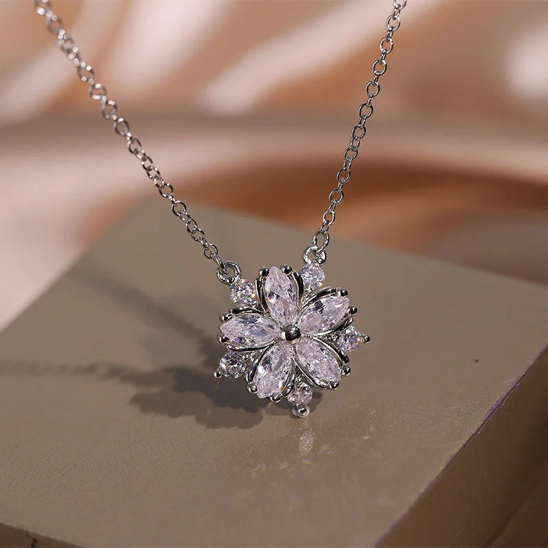 Double-layer flower cubic zirconia jewellery set for women, including necklace, ring, and earrings