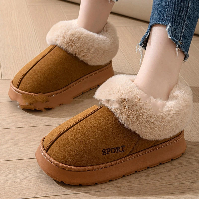 Cozy faux fur-lined platform slippers for women in various colors with non-slip soles and comfortable design