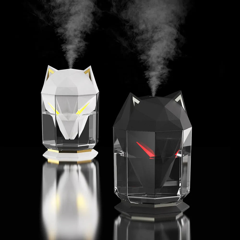 War Wolf desktop ultrasonic humidifier with chrome finish and colourful LED lights.