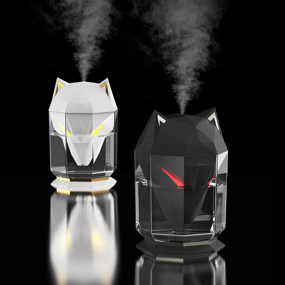 War Wolf Air Humidifier with colorful lights and ultrasonic mist on a desktop