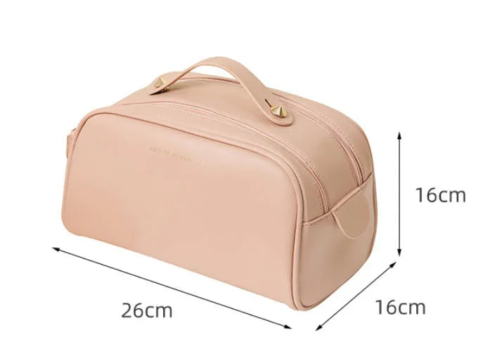 Fashion double zipper pillow cosmetic bag in black, PU material, travel toiletries organiser