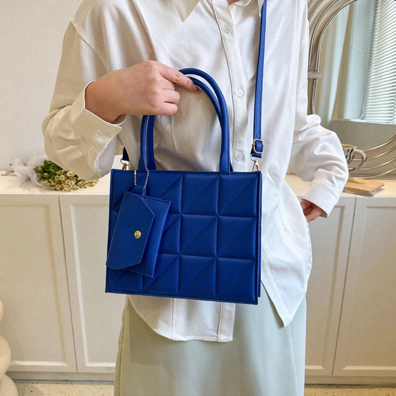 Plaid shoulder bag with small wallet for women in black, white, blue, and green