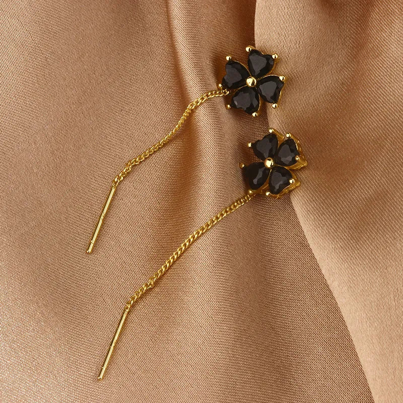 Copper clover leaf hanging earrings for women, A203 style, leaf shape on white background