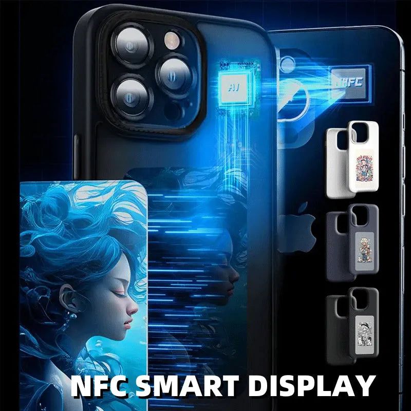 Black e-ink screen phone case with battery-free projection for Apple iPhone, TPU material, mirror finish