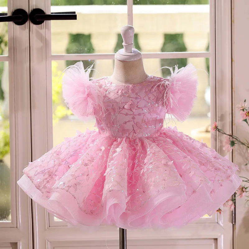 Pink polyester princess pettiskirt dress for girls, full tutu skirt, suitable for heights 80-150cm