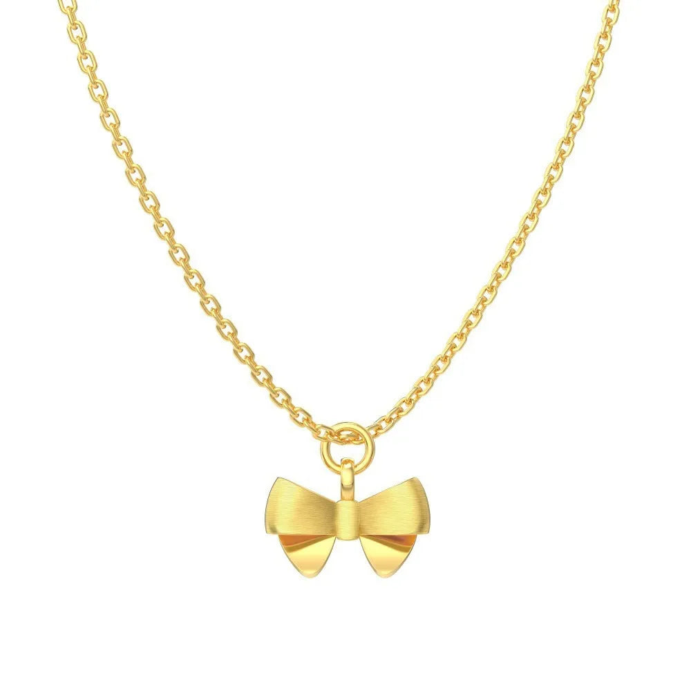 925 silver matte bow necklace with electroplated gold finish on display
