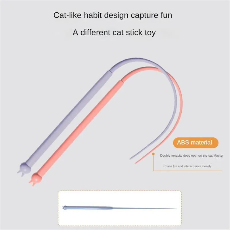 Blue simulated mouse tail cat teasing stick with silicone tail and cat head design for interactive play
