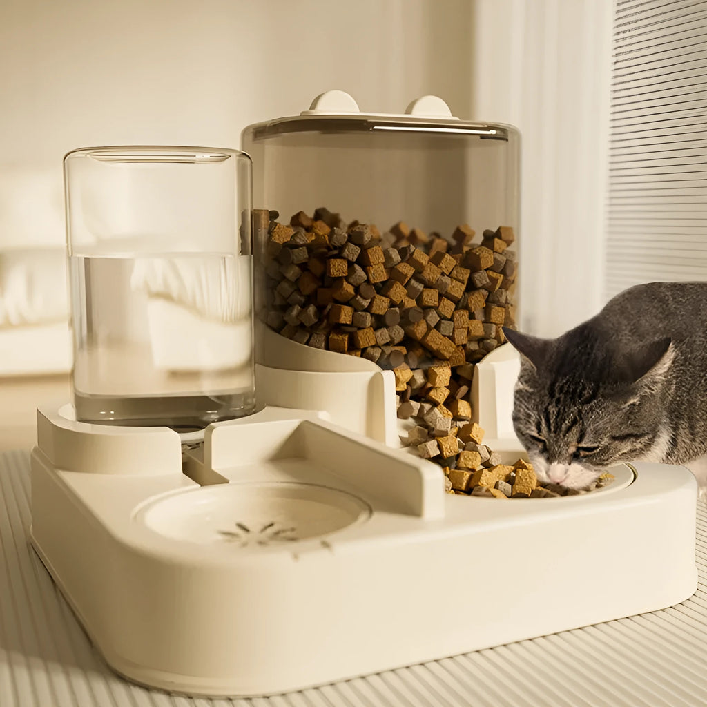 White plastic cat feeder with 4000ml capacity on a floor