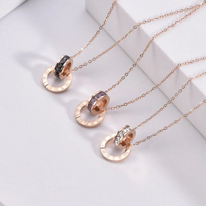 Roman Numeral Diamond Titanium Steel Necklace for Women with rhinestone pendant