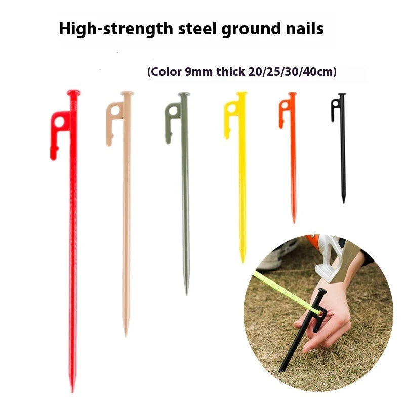 30cm black steel camping nail for securing tents and pavilions outdoors