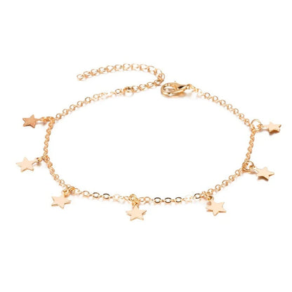 Double-layered anklet with retro beach ball chain and heart-shaped charm in gold and silver
